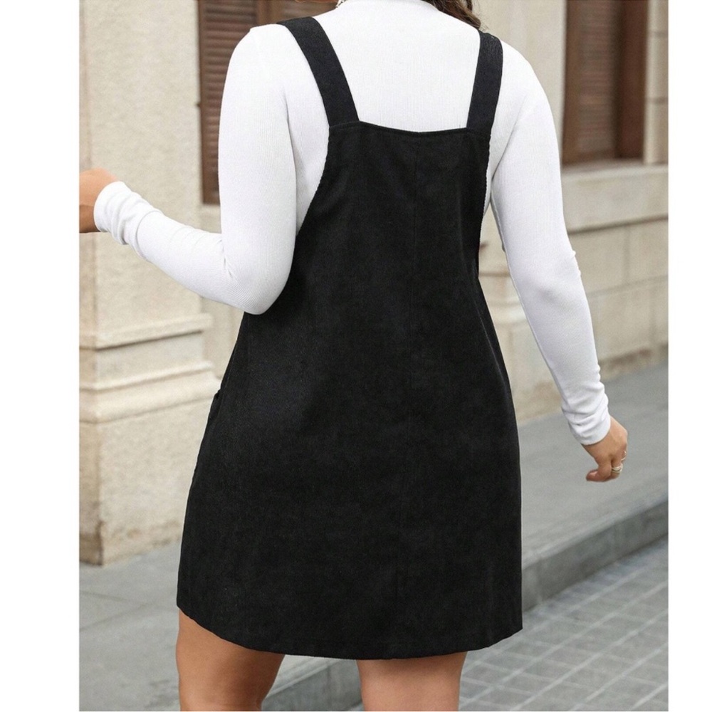 Plus Solid Black Pockets Corduroy Mini Dress 1x 2… - image 3